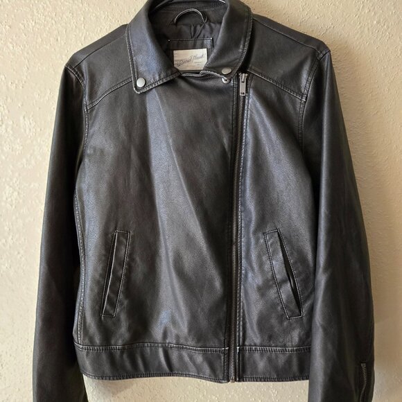 Unisex- Faux Leather Biker Jacket with Welt Pockets - Picture 2 of 3